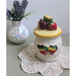 Vintage Ceramic Sugar Bowl with Lid | Strawberry Fruit Canister